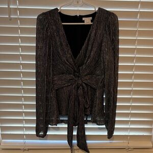 Silver Metallic Long Sleeve Blouse